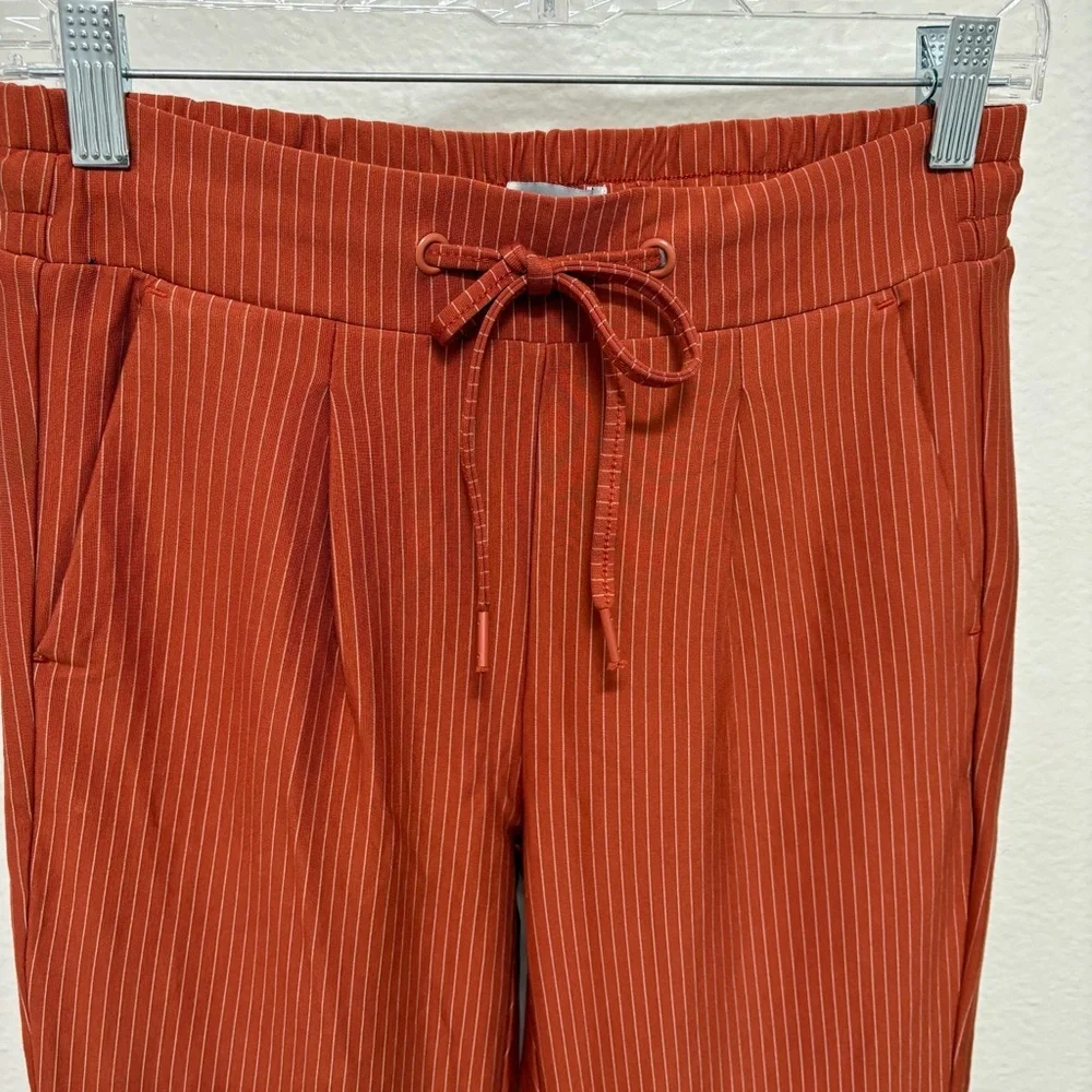 ICHI Women's Striped Straight Leg Pants in Rust Orange Size Small Preppy Office